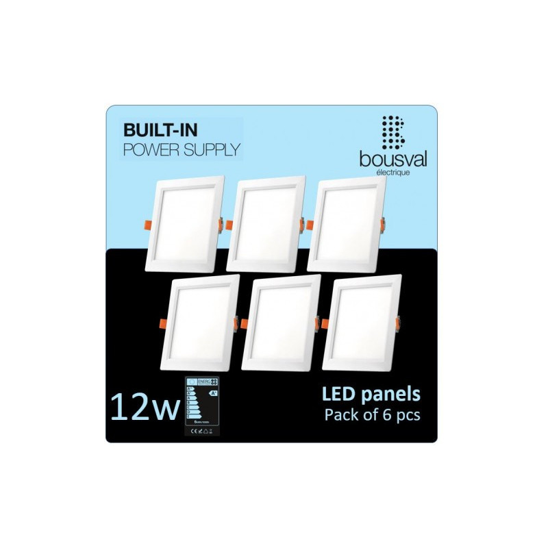 6 kvadratinių LED panelių rinkinys 12W 3000K 168x168x29 su integruotu maitinimo šaltiniu