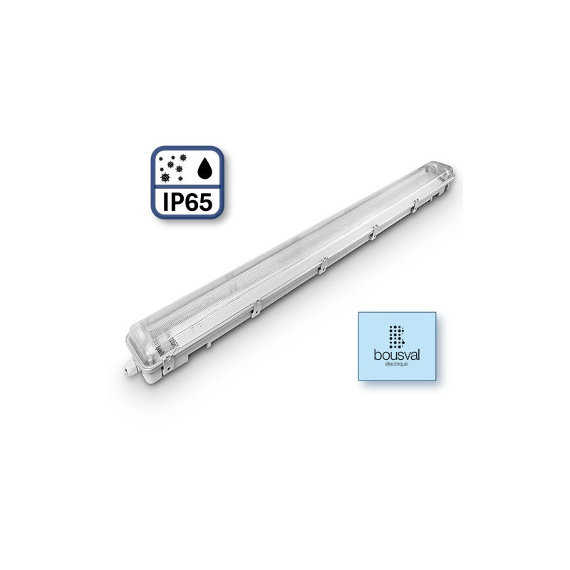 Hermetic IP65 Housing for LED T8 Bulbs 2x1200, 1265x115x89mm, Contacts + / - at one end