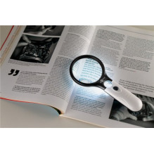 LED illuminated magnifying glass (magnifier with two optical lenses - 12.24x, 1.75x)