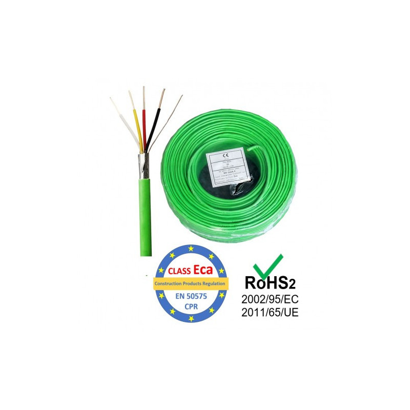 Cable 2x2x0.8 shielded, Green, Cable - For Alarm and Smart Home