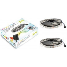 Spalvinga RGB 150LED 12V LED juosta su nuotolinio valdymo pultu ir valdymo bloku. Ilgis 5+5 10 metrų.