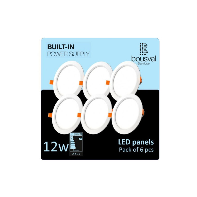 Set of 6 round LED panel 12W 3000K 168x29 with built-in power supply
