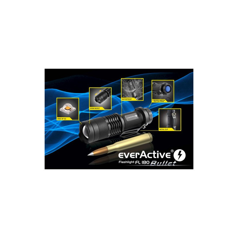 Flashlight everActive FL-180 1xAA battery or 1x14500 Li-ion CREE XP-E2 100-200lum