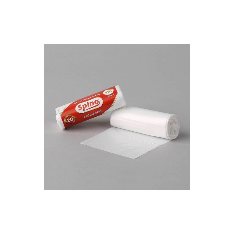 Garbage bags, 15L 45x50cm, white, HDPE, 20pcs per roll.