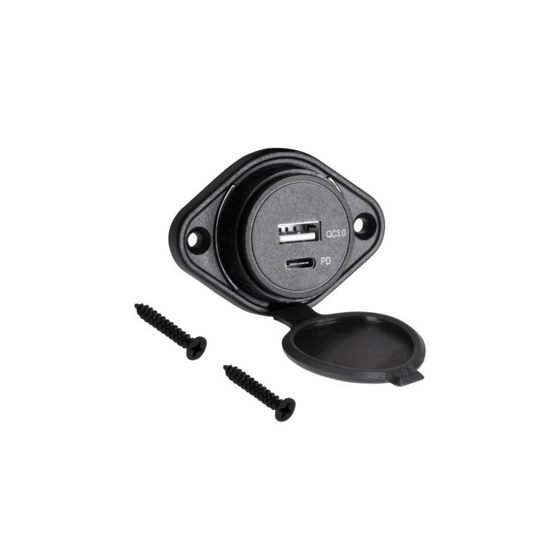 USB and USB Type-C car charger with Quick Charge and Power Delivery functions