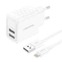 „Foneng“ 2xUSB-A, 2,4 A įkroviklis su USB-A / „Lightning“ laidu