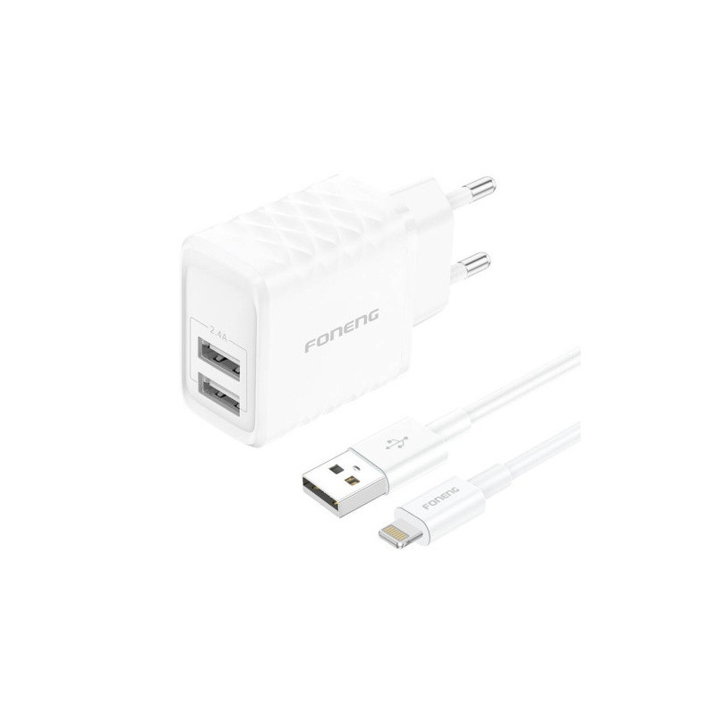 „Foneng“ 2xUSB-A, 2,4 A įkroviklis su USB-A / „Lightning“ laidu