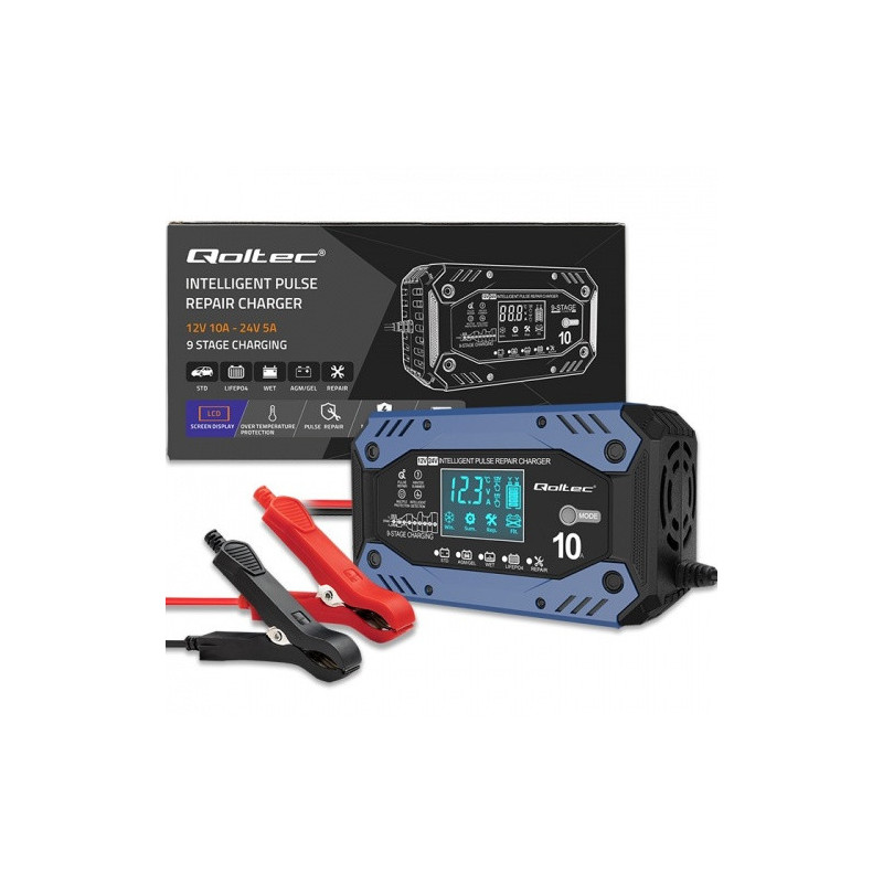 Išmanusis AGM GEL LiFePO4 akumuliatorių įkroviklis, remonto funkcija, 12–24 V, 10 A