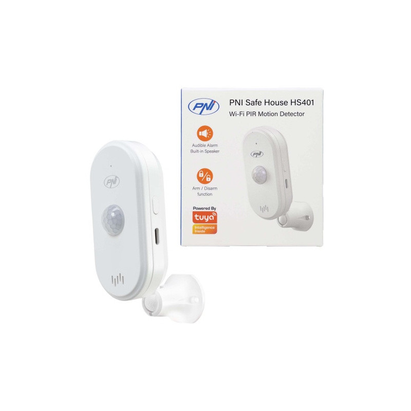 PIR judesio jutiklis su „Wi-Fi“, „Tuya“ programėle, 80 dB signalizacija, garsiakalbiu, 5 V USB-C maitinimo šaltiniu