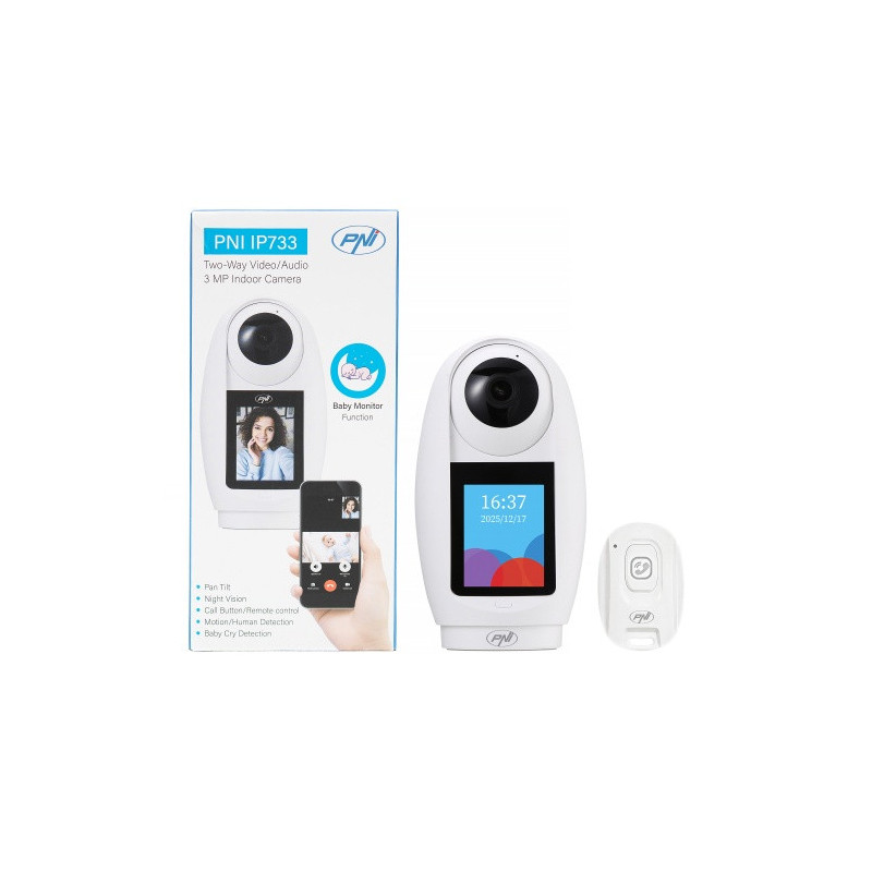 Baby monitor camera with display and call button —WiFi, two-way audio, night vision, AI