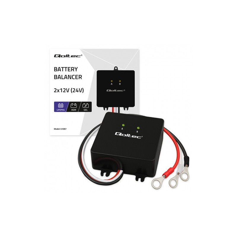 „Qoltec“ įtampos balansavimo įrenginys 24 V akumuliatoriams, 2 x 12 V, 5 A, LiFePO4 AGM GEL