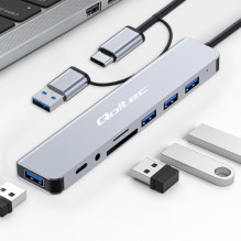 Šakotuvo adapteris 8in1 USB-C / USB, USB-C, 4xUSB, SD / TF kortelės, JACK 3.5mm TRRS
