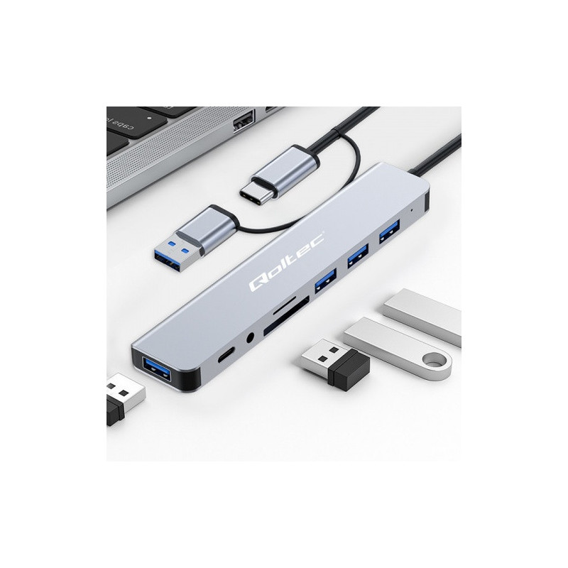 Hub Adapter 8in1 USB-C / USB, USB-C, 4xUSB, SD / TF card, JACK 3.5mm TRRS