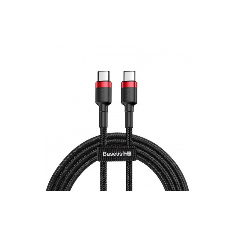 Cable, USB-C plugs on both ends, 2 m, black, textile, 60W, Quick Charge 3.0