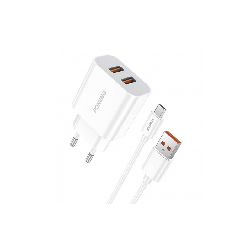 Kelioninis įkroviklis Foneng 2x USB EU45 12W + USB Type-C laidas