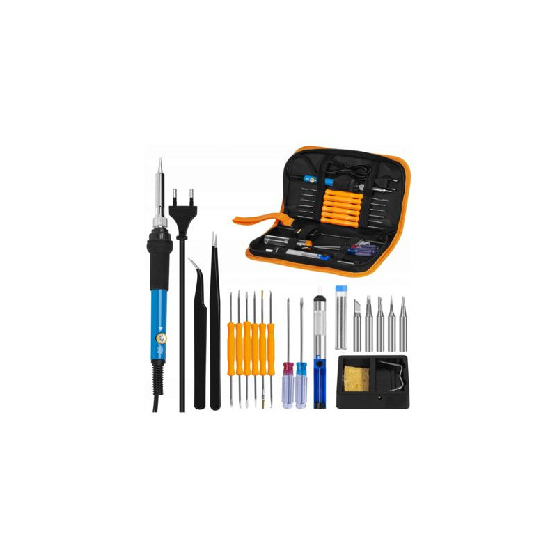 Set: soldering iron with soldering accessories, ideal for soldering electronic components