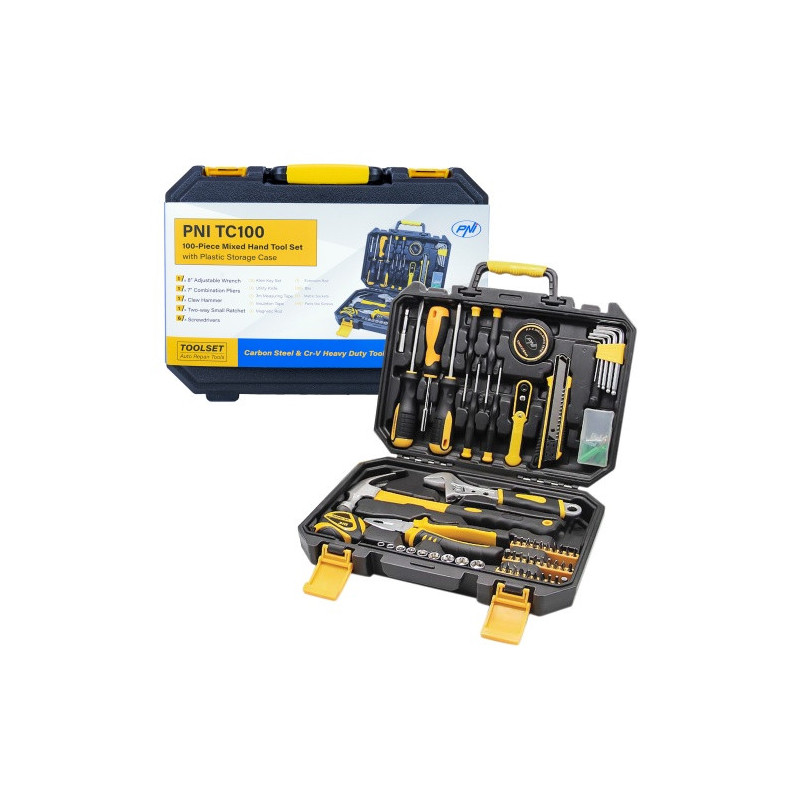 PNI TC100 hand tool set 100 pcs., carbon steel and chrome vanadium material, plastic