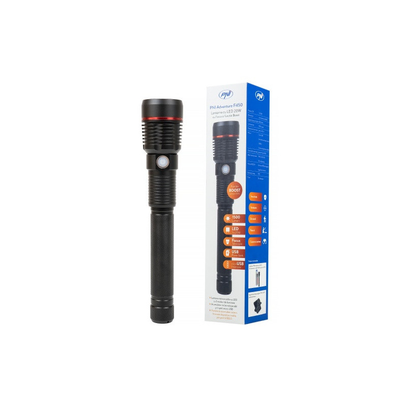 PNI Adventure F450 aluminum flashlight with focusing and BOOST function, 20 W LED, 1500 lm l