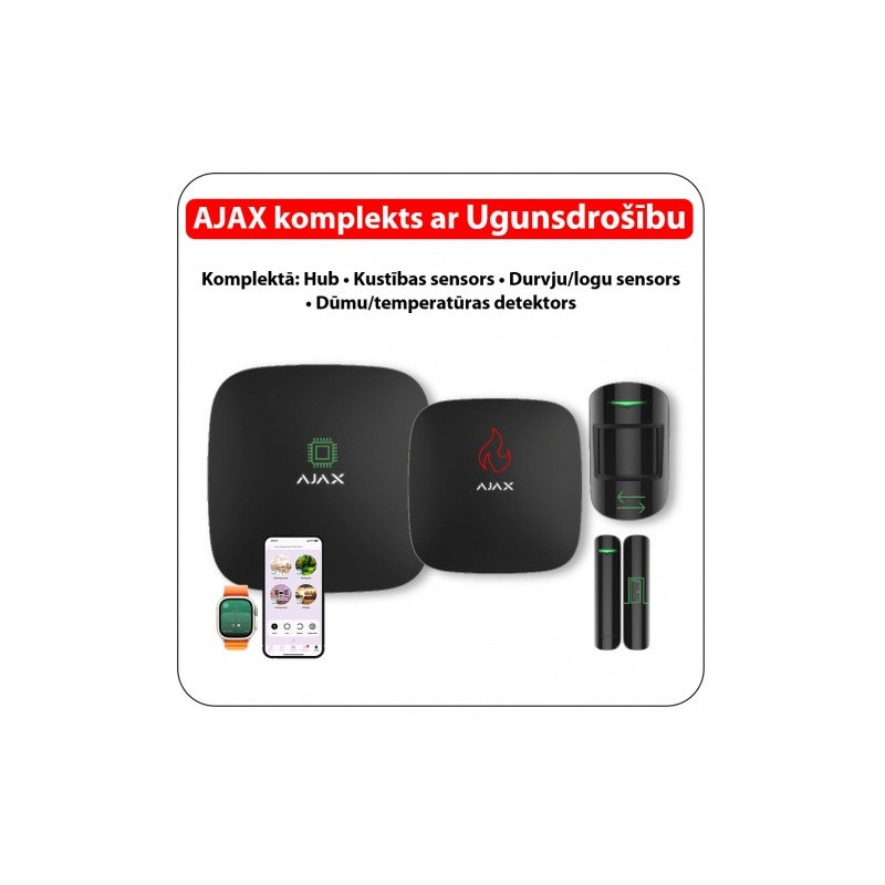 Wireless GSM / Ethernet security alarm kit with FIRE SAFETY :: Black AJAX