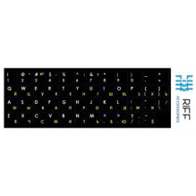QWERTY Keyboard stickers EN / WHITE and RU / Yellow on black background, RIFF