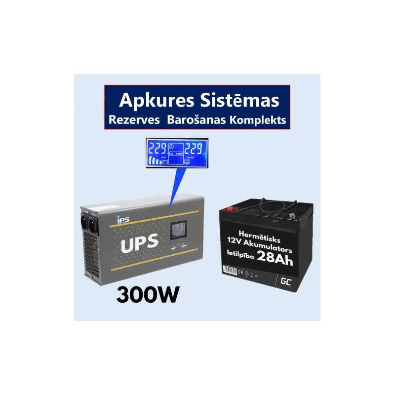 Nepertraukiamo maitinimo bloko (keitiklio) rinkinys šildymo sistemai 300 + 12 V 26 Ah akumuliatorius