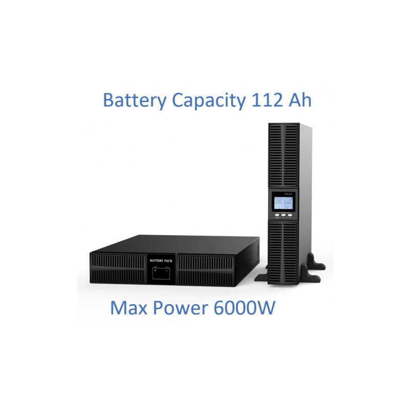 Profesionali šildymo sistema, grynos sinusinės bangos, UPS inverteris su akumuliatoriumi 16x12V / 7Ah, 6000W, LCD ekrana