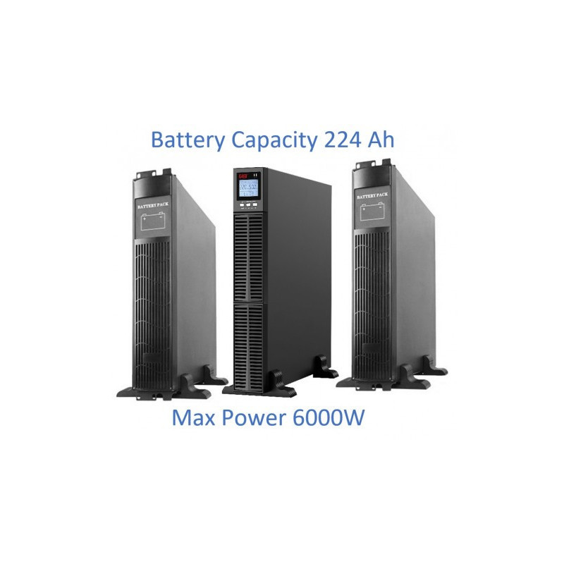 Profesionali šildymo sistema, grynos sinusinės bangos UPS inverteris su akumuliatoriumi 32x12V / 7Ah, 6000W, LCD ekranas