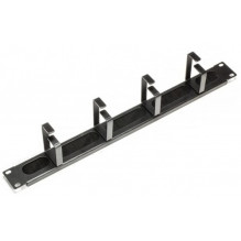 1U cable organizer with dust protection brush for 19" switch cabinet, with 4pcs. metal rings