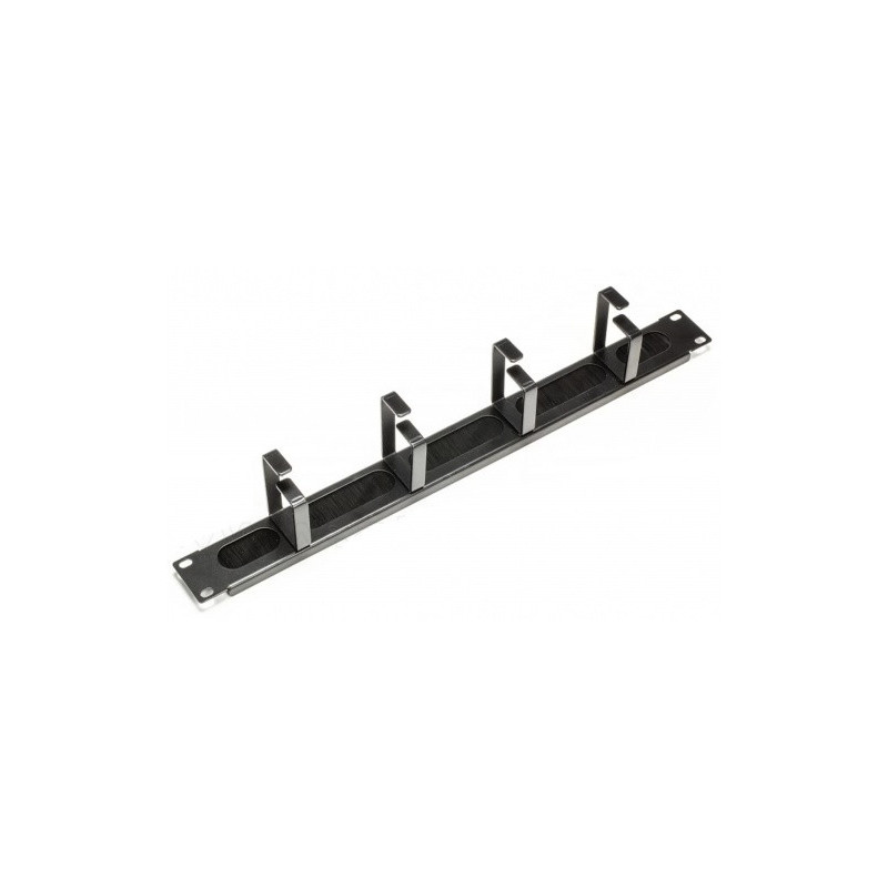 1U cable organizer with dust protection brush for 19" switch cabinet, with 4pcs. metal rings