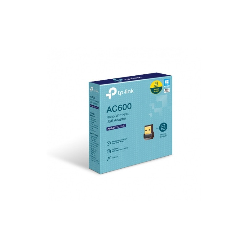 Archer T2U Nano - fast AC600 USB Wi-Fi adapter with 2.4 / 5 GHz bands, up to 600 Mbps and secure WPA2