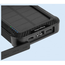 10,000 mAh Solar Panel Power Bank with wireless charging, flashlight and built-in cables