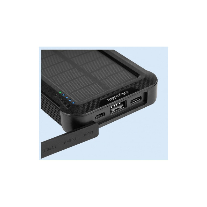 10,000 mAh Solar Panel Power Bank with wireless charging, flashlight and built-in cables