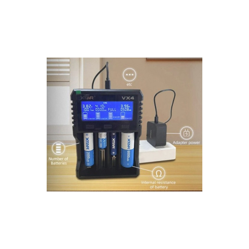 Li-ion 1.5V / 3.6 / 3.7V / Li-FePO4 / Ni-MH battery charger with power supply :: XSTAR VX4SET