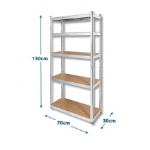 Durable, transformable metal shelf 150x70x30 cm, for home, office, garage, silver galvanized