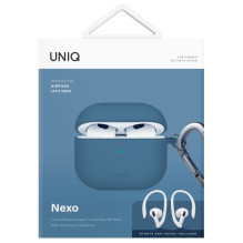 „Uniq Nexo AirPods 4“ + ausinių kabliukai silikoninis dėklas – mėlynas