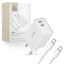 Tech-Protect C35W 2x USB-C PD 35W įkroviklis su USB-C / USB-C laidu - baltas