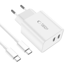 Tech-Protect C35W 2x USB-C PD 35W įkroviklis su USB-C / USB-C laidu - baltas