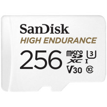 SanDisk High Endurance microSDXC 256GB + SD Adapter - for dash cams &amp; home monitoring, up to 20,000 Hours, Full HD /