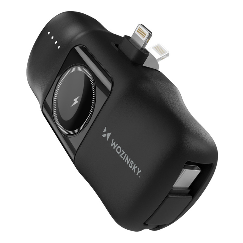 „Wozinsky WF16-YLS“ 5000mAh 15W „Lightning“ mini išorinė baterija su integruotu USB-C laidu ir „Apple Watch“ įkrovikliu 