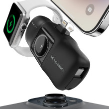 „Wozinsky WF16-YLS“ 5000mAh 15W „Lightning“ mini išorinė baterija su integruotu USB-C laidu ir „Apple Watch“ įkrovikliu 