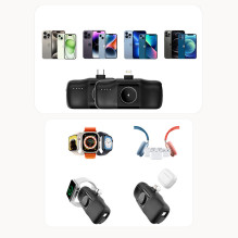 „Wozinsky WF16-YLS“ 5000mAh 15W „Lightning“ mini išorinė baterija su integruotu USB-C laidu ir „Apple Watch“ įkrovikliu 