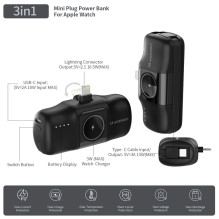 „Wozinsky WF16-YLS“ 5000mAh 15W „Lightning“ mini išorinė baterija su integruotu USB-C laidu ir „Apple Watch“ įkrovikliu 