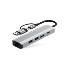 Tech-Protect HB03 HUB Adapter 5in1 USB-C + USB2.0 + USB3.0 + RJ45 - gray
