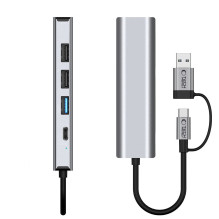 Tech-Protect HB03 HUB Adapter 5in1 USB-C + USB2.0 + USB3.0 + RJ45 - gray