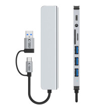 Tech-Protect HB06 HUB adapteris 8in1 TYPE-C + USB2.0 + USB3.0 + SD / TF + AV3.5 - pilka