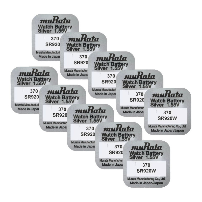 Battery - Murata 370 Silver Oxide 1.55V 9.5mm x 2.1mm 10 pcs.