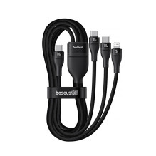 „Baseus Flash Series 3“ 3 viename laidas 100 W USB-C – USB-C+USB-C+ Lightning 1,5 m + 3 x 0,25 m – juodas