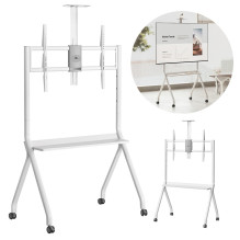 Maclean TV stand / cart, camera shelf, on casters, 55-100", max load 120kg / 10kg shelf, max. VESA 900x600, white, 