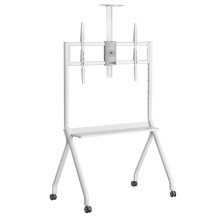 Maclean TV stand / cart, camera shelf, on casters, 55-100", max load 120kg / 10kg shelf, max. VESA 900x600, white, 