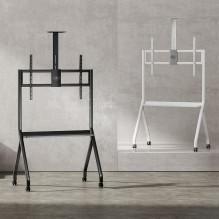 Maclean TV stand / cart, camera shelf, on casters, 55-100", max load 120kg / 10kg shelf, max. VESA 900x600, white, 